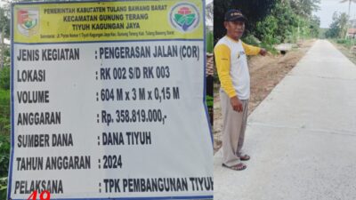 Pemerintah Tiyuh Kagungan Jaya Realisasikan Pembuatan Pengerasan Jalan Rabat Beton