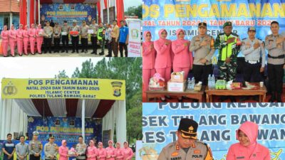 Kapolres Tulangbawang Barat Bersama Bhayangkari Kunjungi Pos Pam Natal 2024 dan Tahun Baru 2025